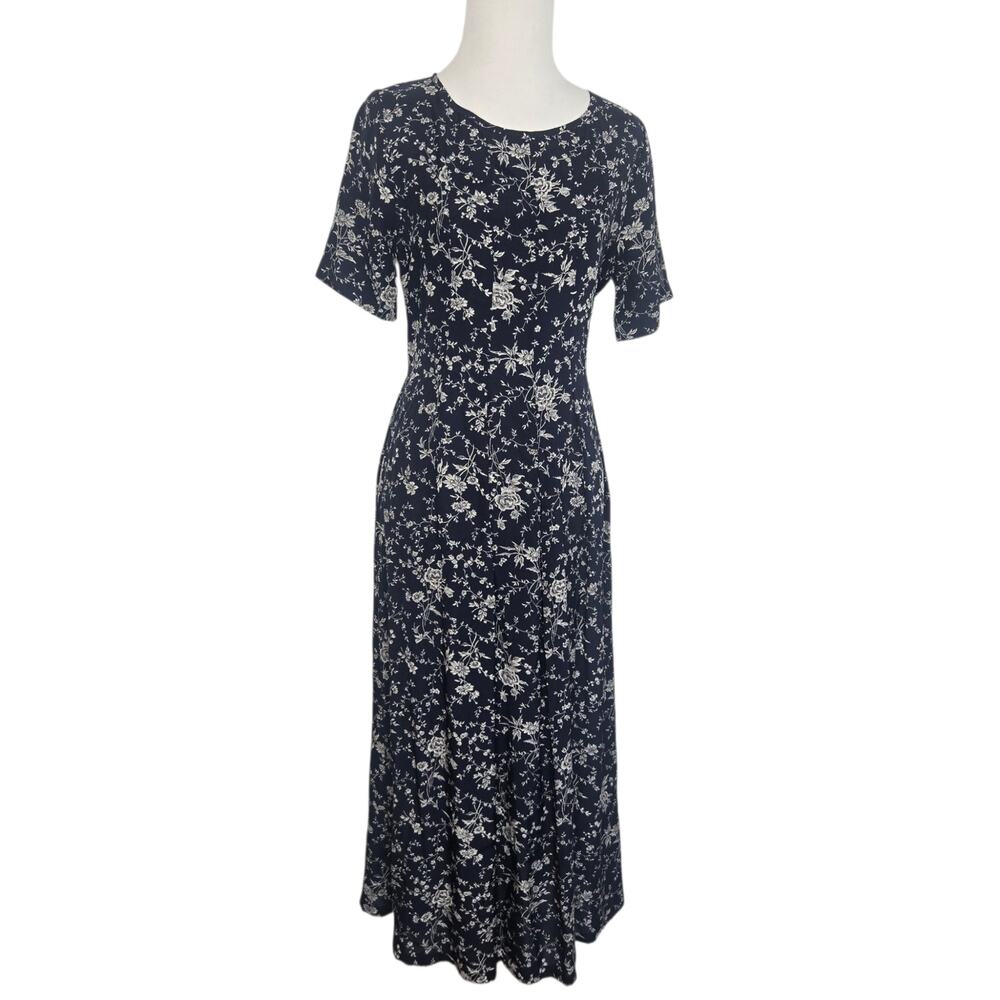 Vintage 80s Laura Ashley Cottage Maxi Dress Modest Floral Summer Twee Women 8